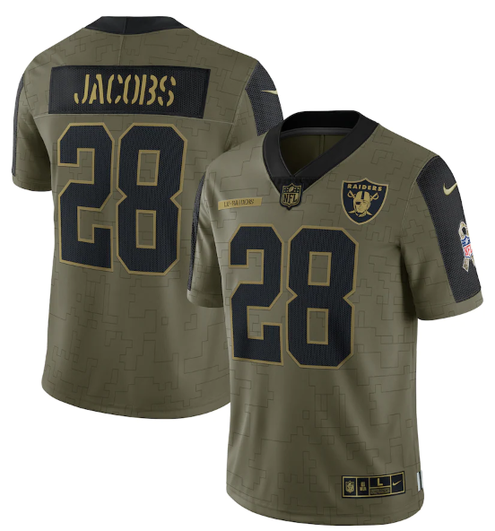 Men's  Las Vegas Raiders #28 Josh Jacobs 2021 Olive Salute To Service Limited Stitched Jersey